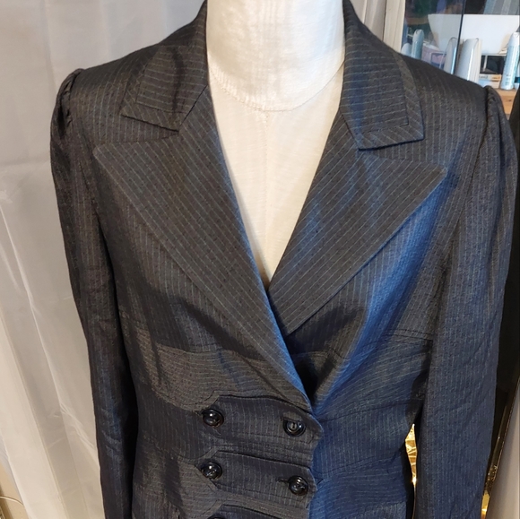 ETCETERA Gray Jacket Womens Blazer Long Green Pinstripes Designer Coat Size 8 - Picture 4 of 16